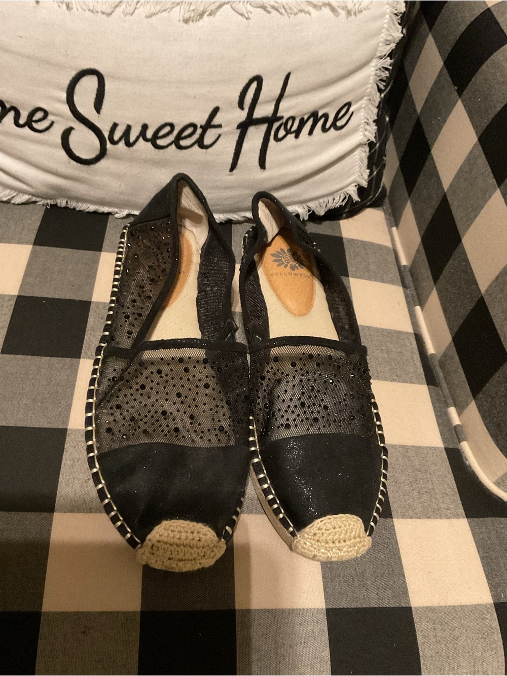 Yellow Box Black Mesh Rhinesone Espadrille Flats Women’s Size 9.5
